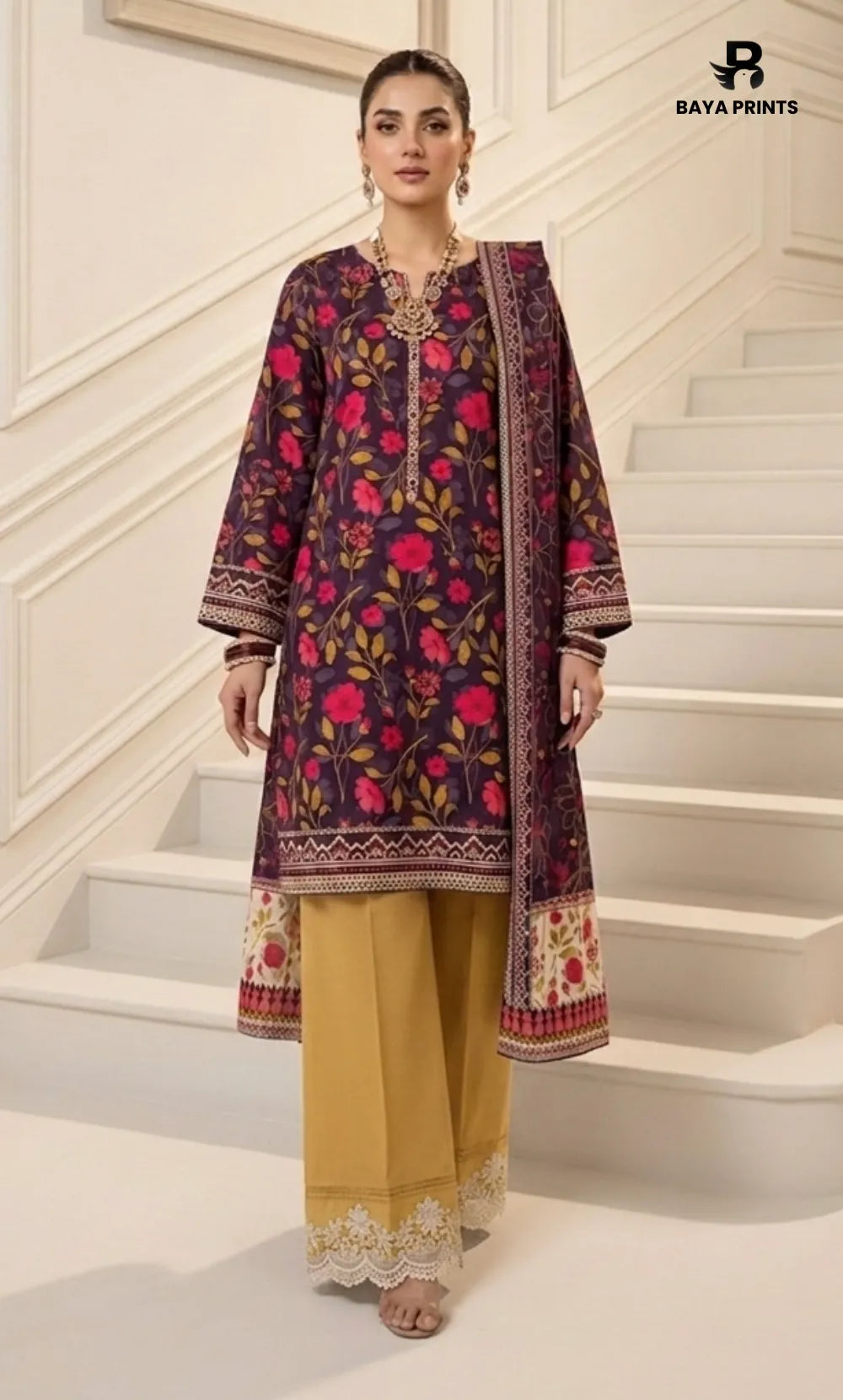 3PC Printed Lawn | Unstitched | BA-V25