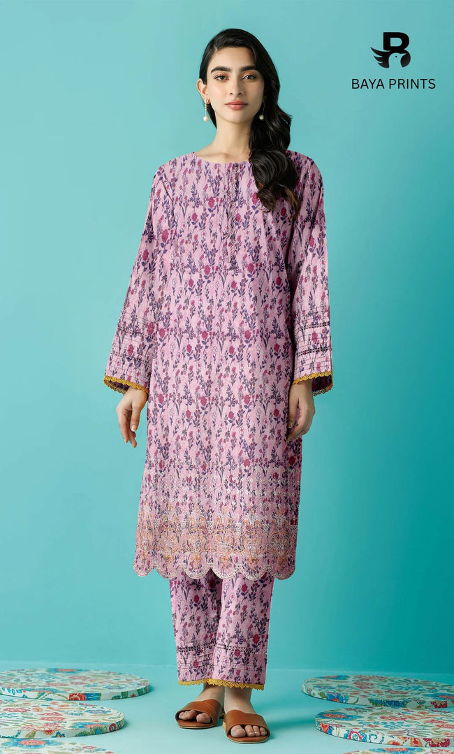 2-Piece Unstitched Dhanak Printed Suit with Embroidered Border-DE-V1-24 Hover Image