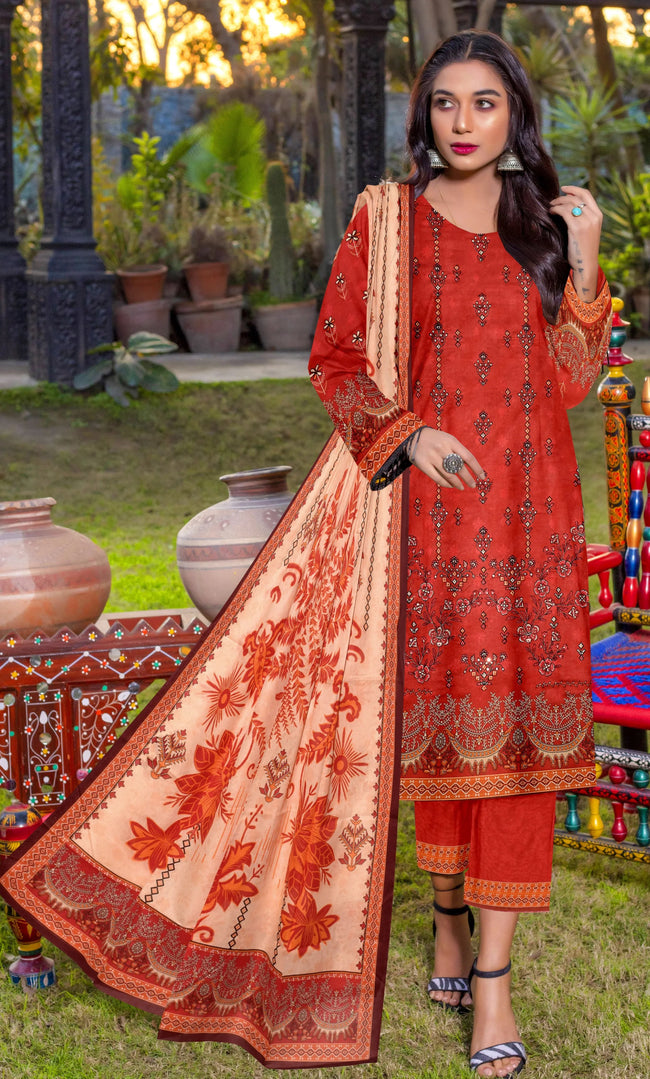 3 Piece Embroidered Unstitched Lawn Suit | NA-V19-07 Hover Image