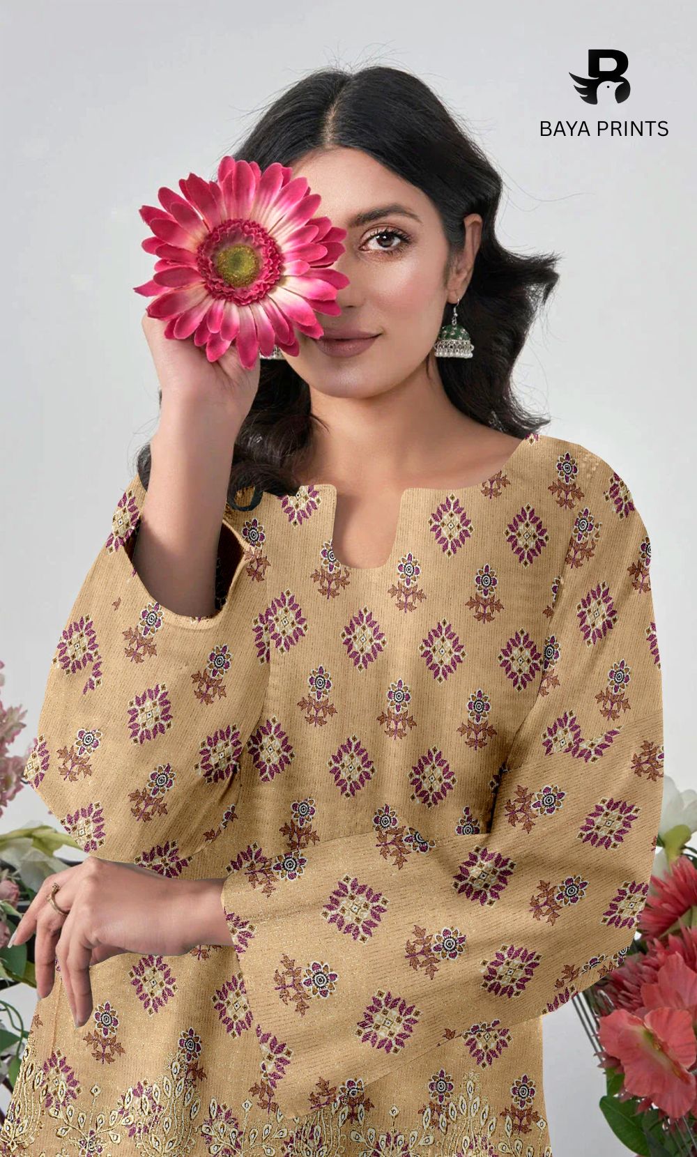 2-Piece Unstitched Dhanak Printed Suit with Embroidered Border-DE-V1-02