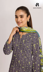 3 Piece Unstitched Printed Doria Linen  Suit  - BA-V4