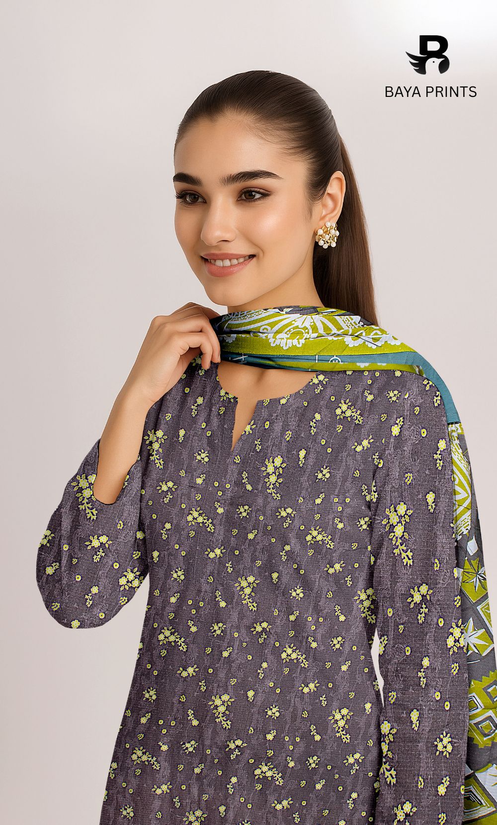 3 Piece Unstitched Printed Doria Linen  Suit  - BA-V4