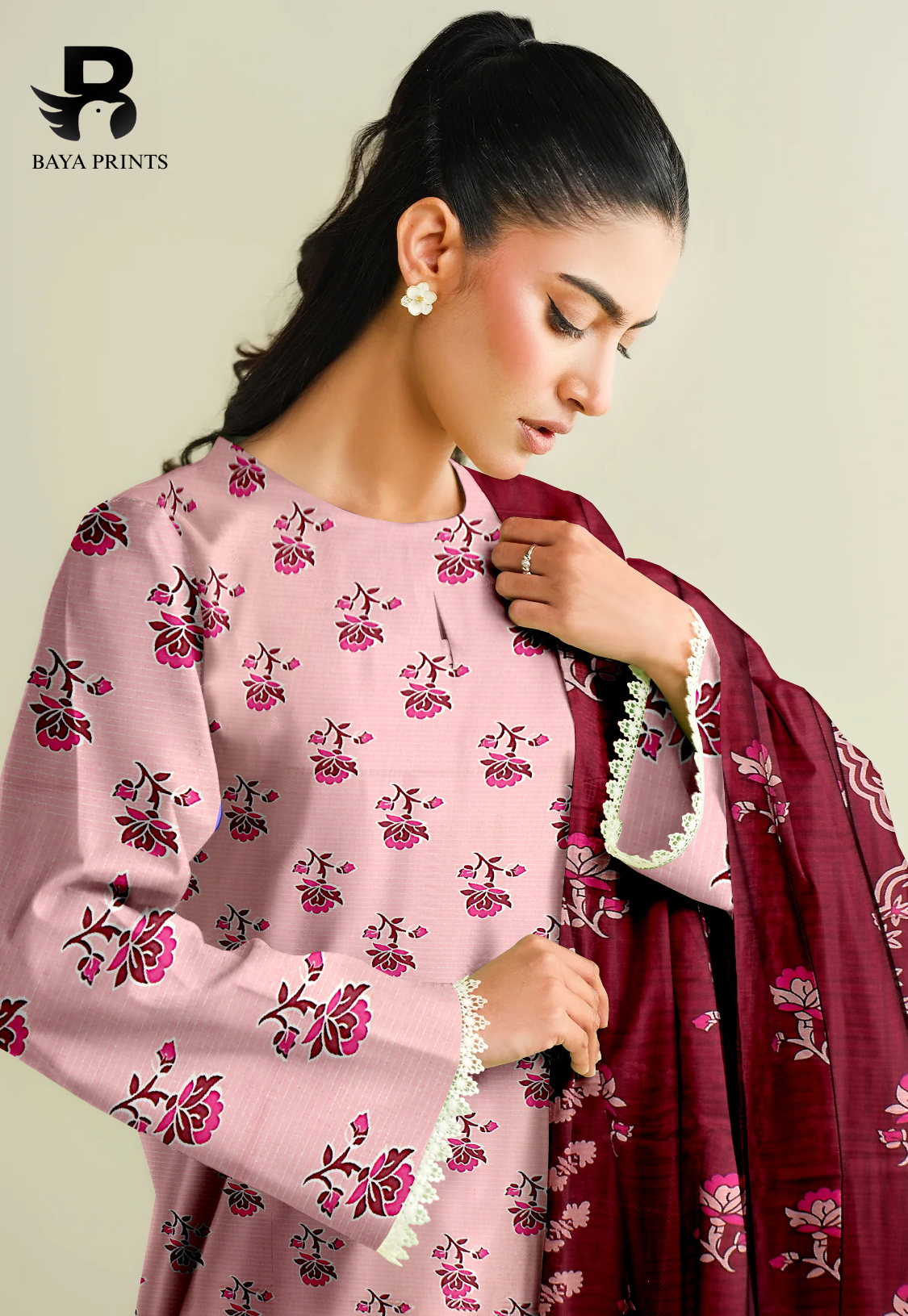 3 Piece Unstitched Printed Doria Linen  Suit  - BA-V3-007