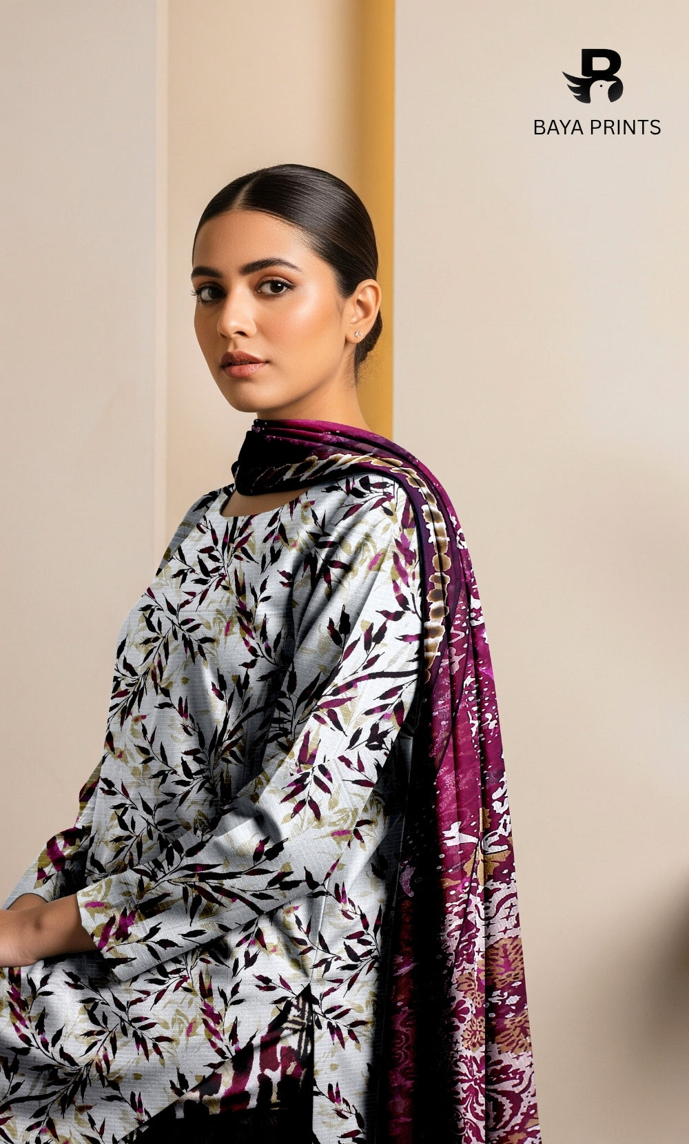 3 Piece Unstitched Printed Doria Viscose Suit with Bamber Dupatta BA-V7-024