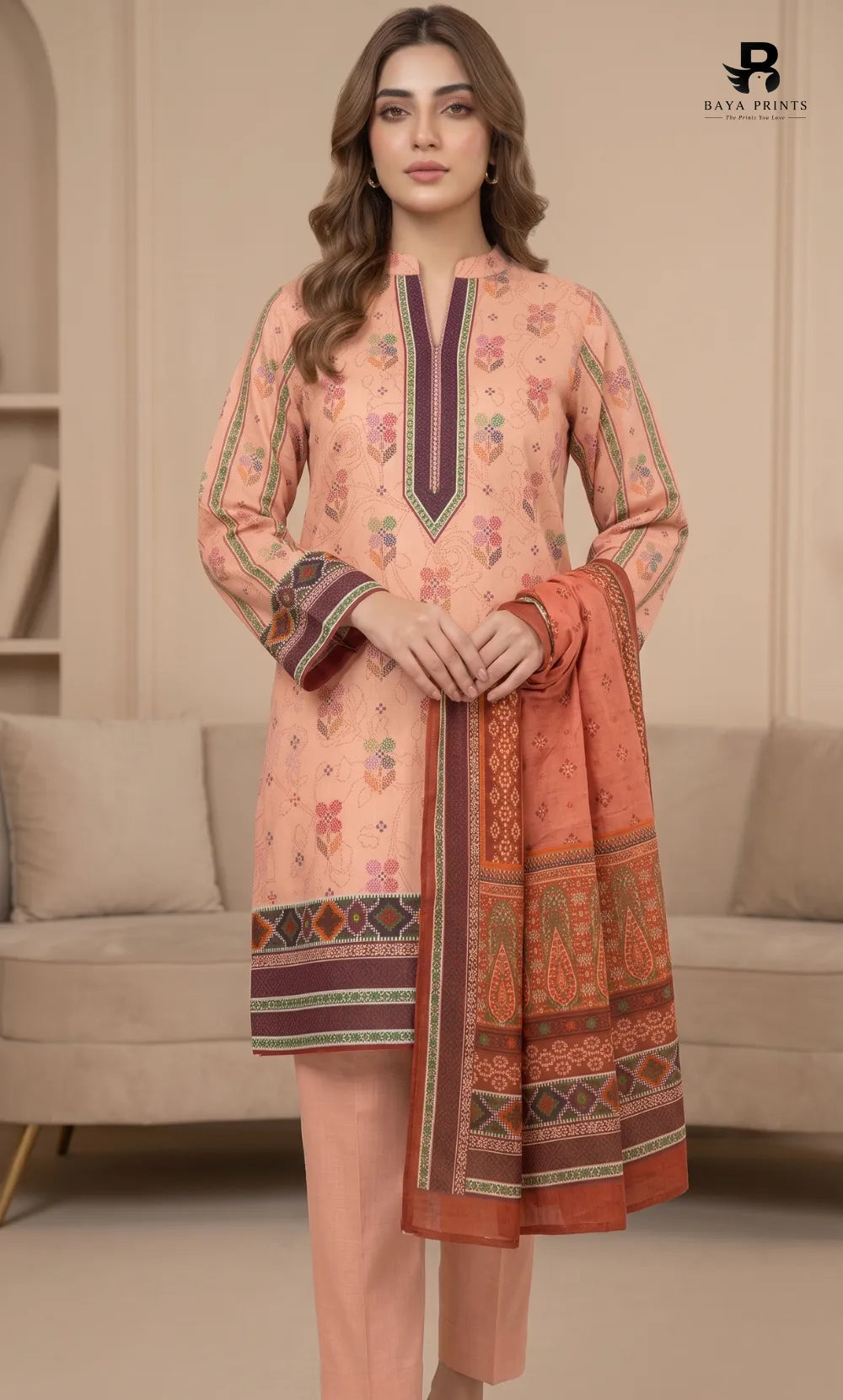 3PC Printed Karandi | Unstitched | BA-V2-09