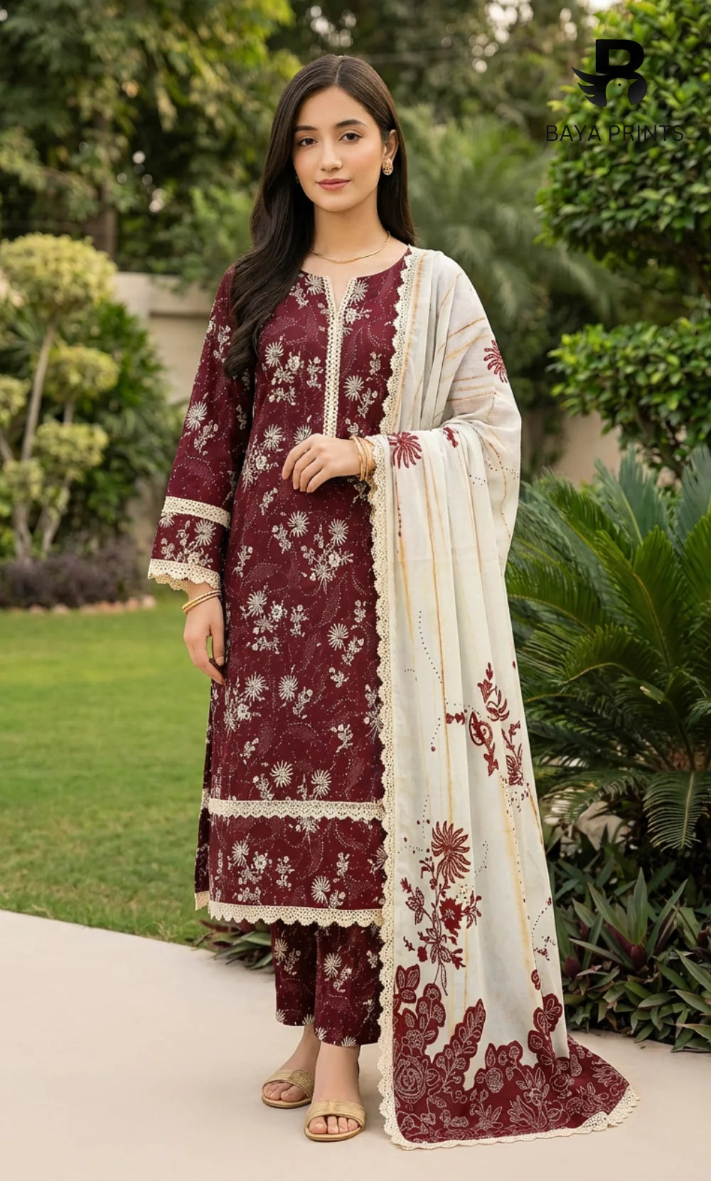 3 Piece Unstitched Printed Doria Linen  Suit  - BA-V4