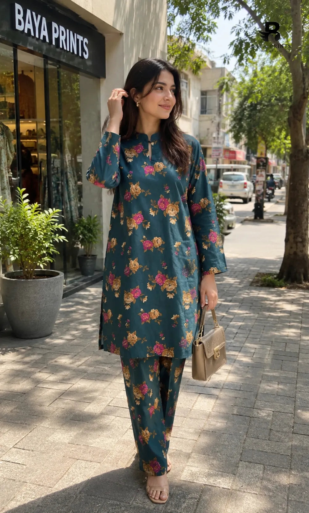 2PC Unstitched Printed Lawn Suit – Orlina (5 Meters)