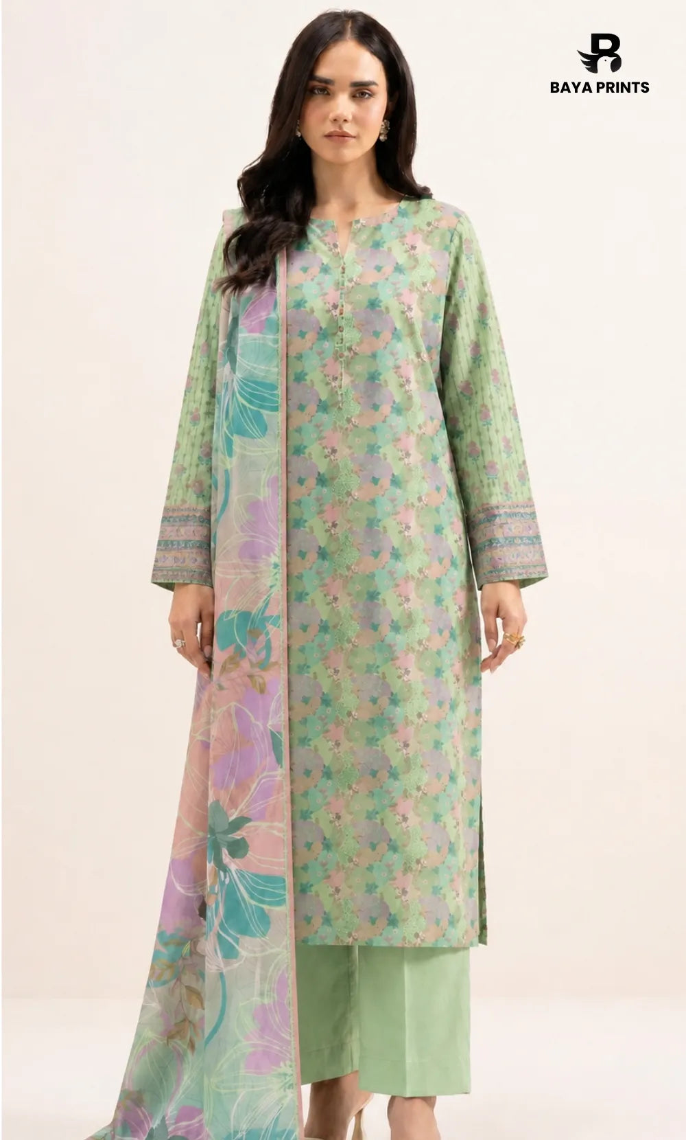 3PC Printed Lawn | Unstitched |  Ethnic by Bayaprints