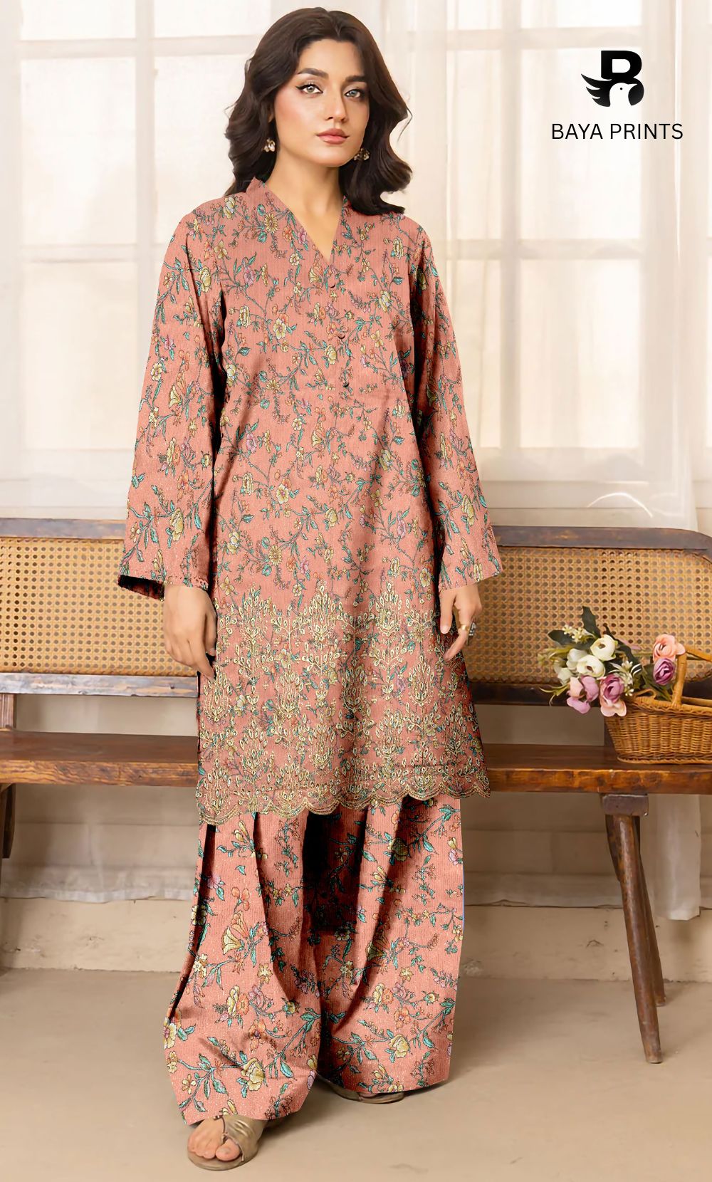 2-Piece Unstitched Dhanak Printed Suit with Embroidered Border-DE-V1-01