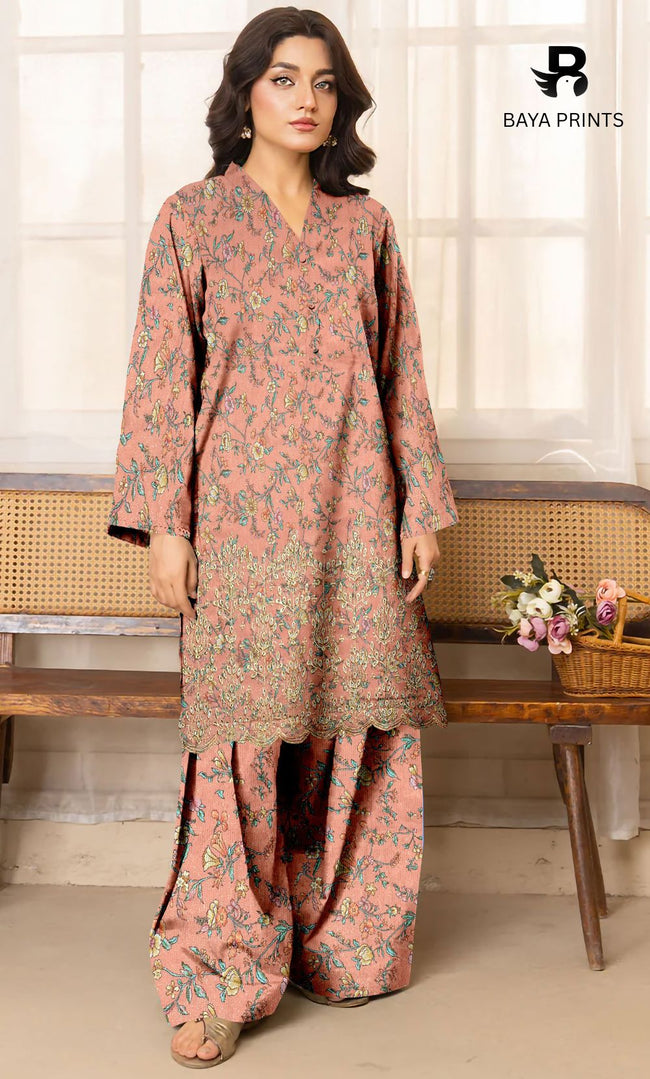 2-Piece Unstitched Dhanak Printed Suit with Embroidered Border-DE-V1-01 Hover Image