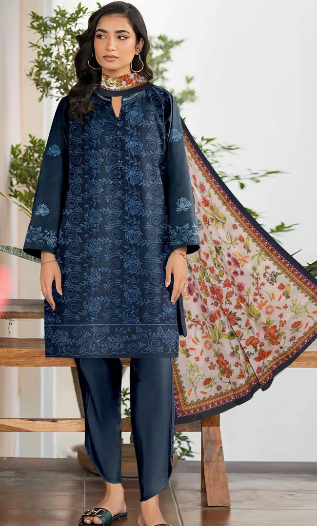 3PC Luxury Embroidered Unstitched Lawn Suit - ZED-V3-06 Hover Image