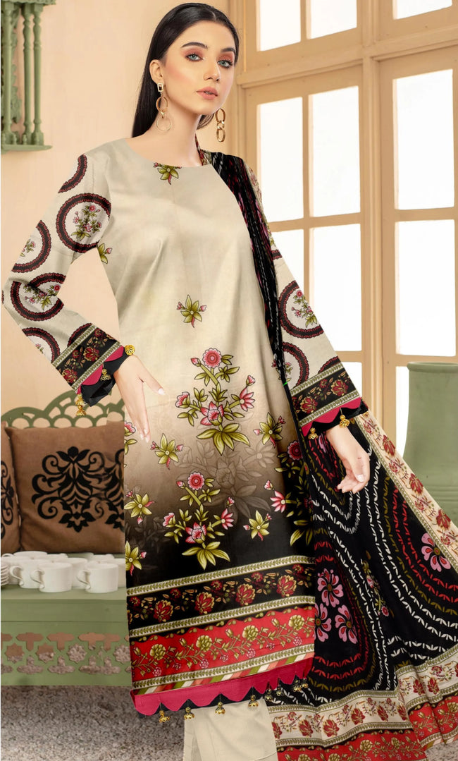 3 Piece Printed Unstitched Lawn Suit | ET-06 Hover Image