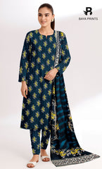 3 Piece Unstitched Printed Doria Linen  Suit  - BA-V4