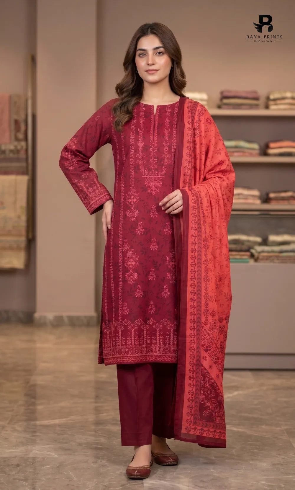 3PC Printed Linen | Unstitched | BA-V2-07