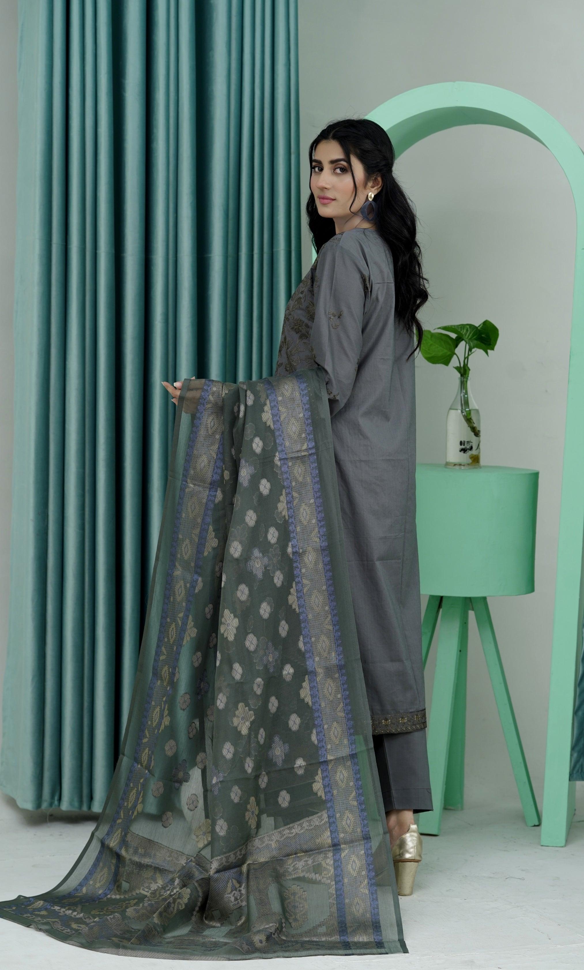 3PC Embroidered Unstitched Lawn Suit -Z 03