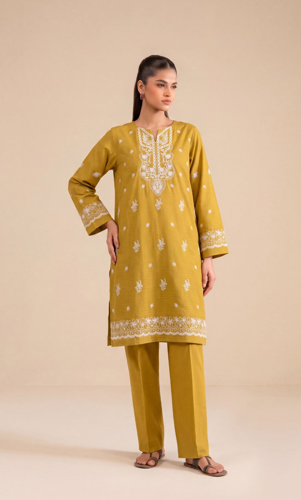 Signature Embroidered Lawn 2PC – Unstitched | Seraya | Mustard Yellow