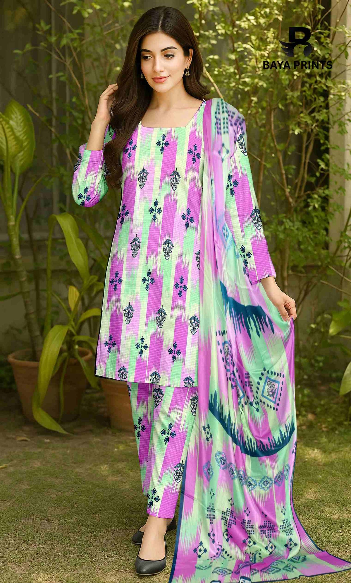3 Piece Unstitched Printed Lawn Suit -BA-V7