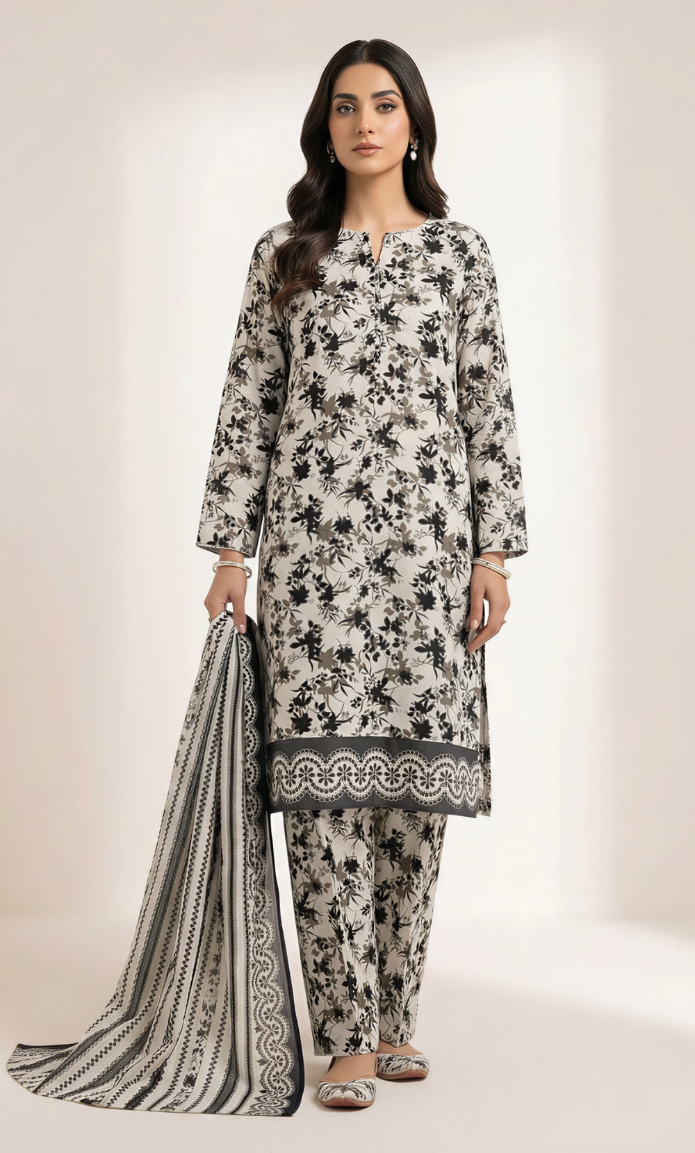3 Piece Unstitched Printed Viscose Suit-BA-V11