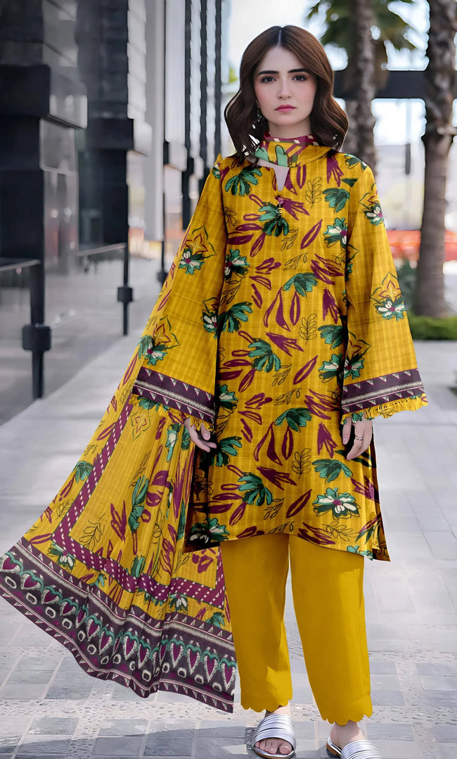 3 Piece Unstitched Printed Lawn Suit -BA-V16-06 Hover Image