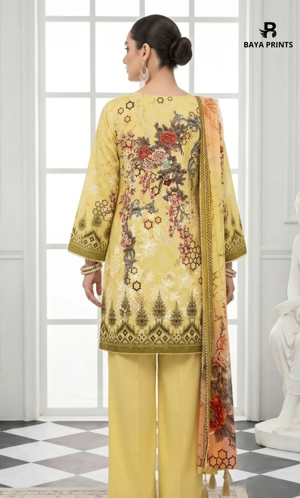 3PC Printed Lawn | Unstitched |  M.B