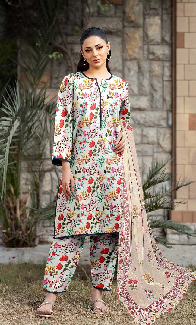 3 Piece Unstitched Printed Lawn Suit With Bamber Chiffon Dupatta - BA-V-31 -8 Hover Image