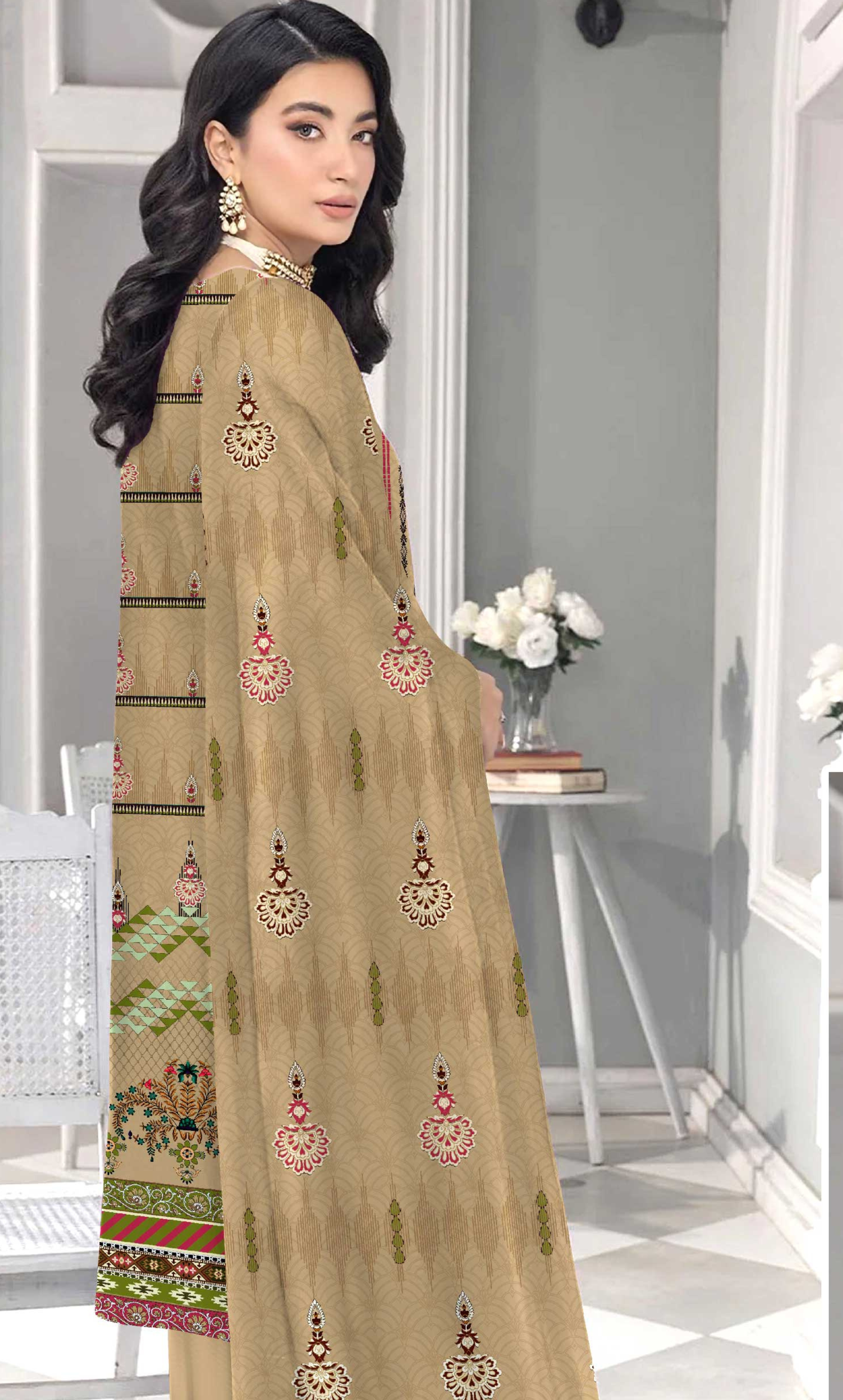 3PC Unstitched Printed Lawn Suit -BA-V4 -01