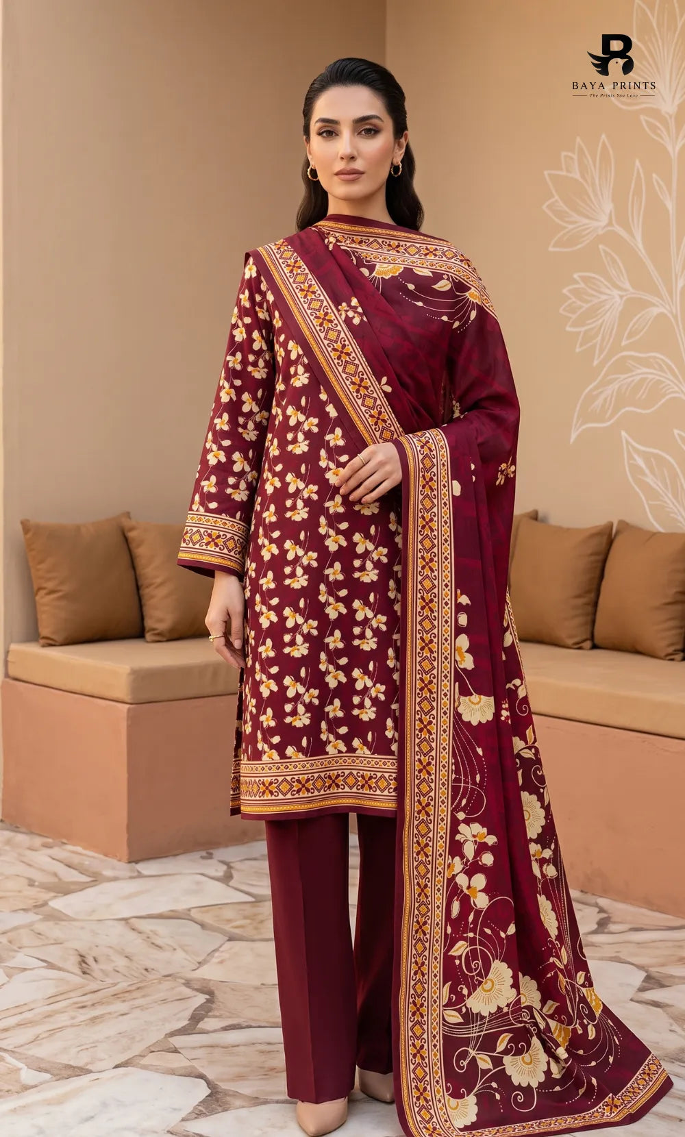 3PC Printed Linen | Unstitched | BA-V1-10