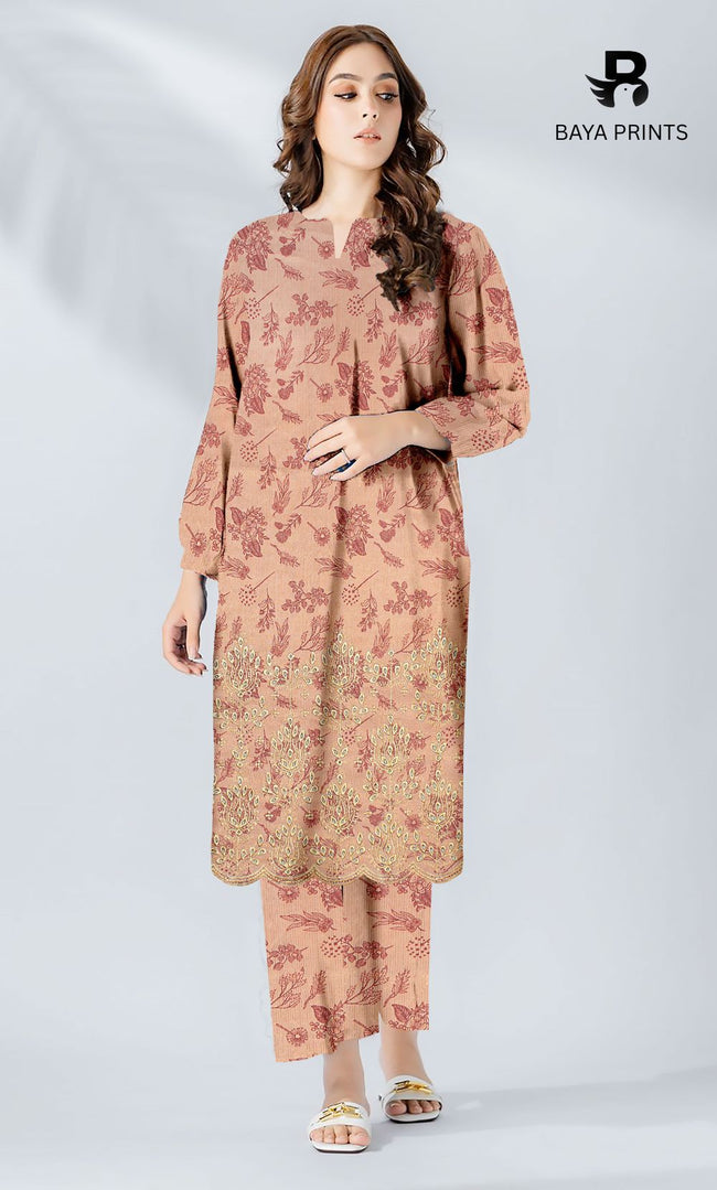 2-Piece Unstitched Dhanak Printed Suit with Embroidered Border-DE-V1-23 Hover Image