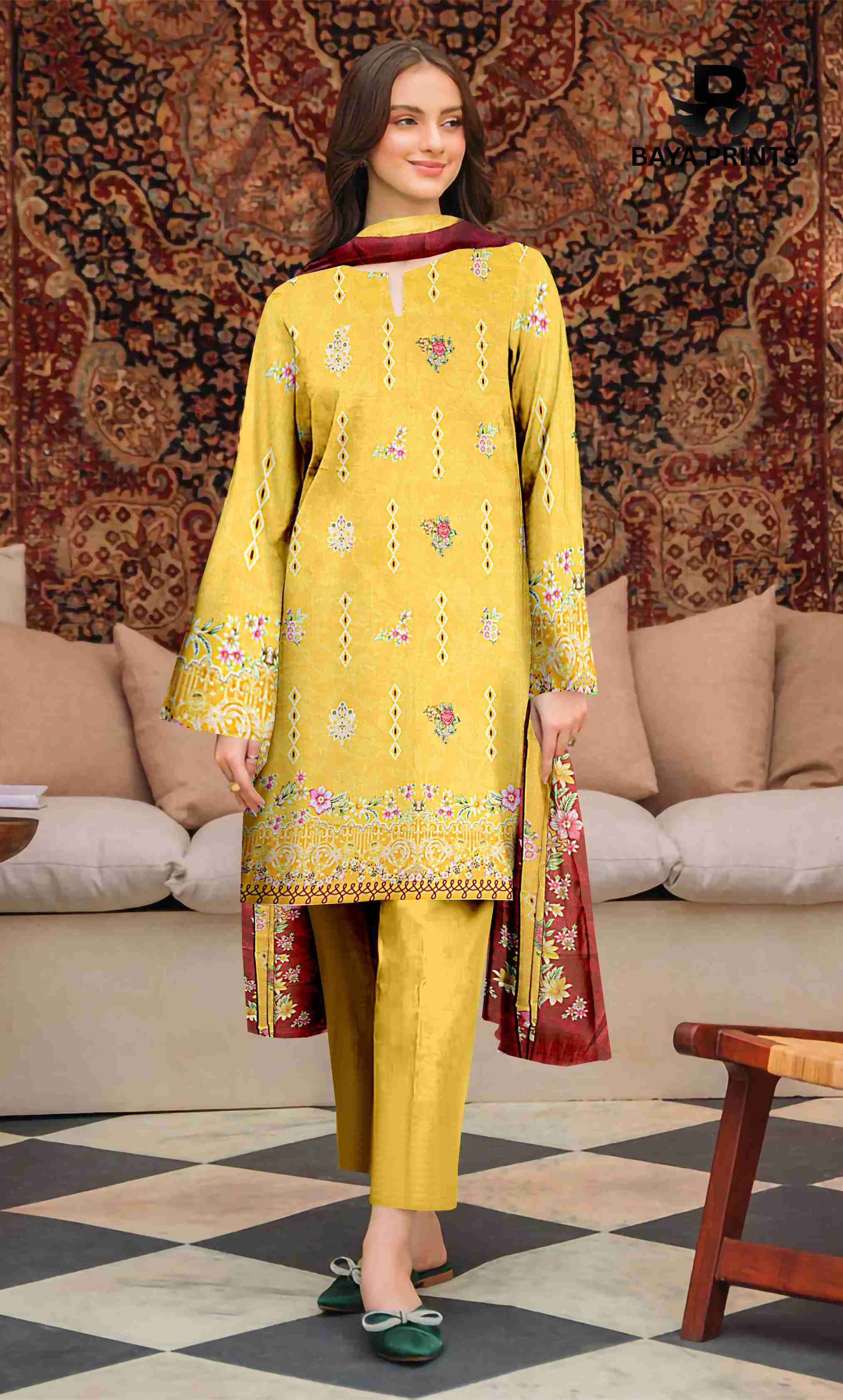 3 Piece Unstitched Printed Lawn Suit -BA-V32-8