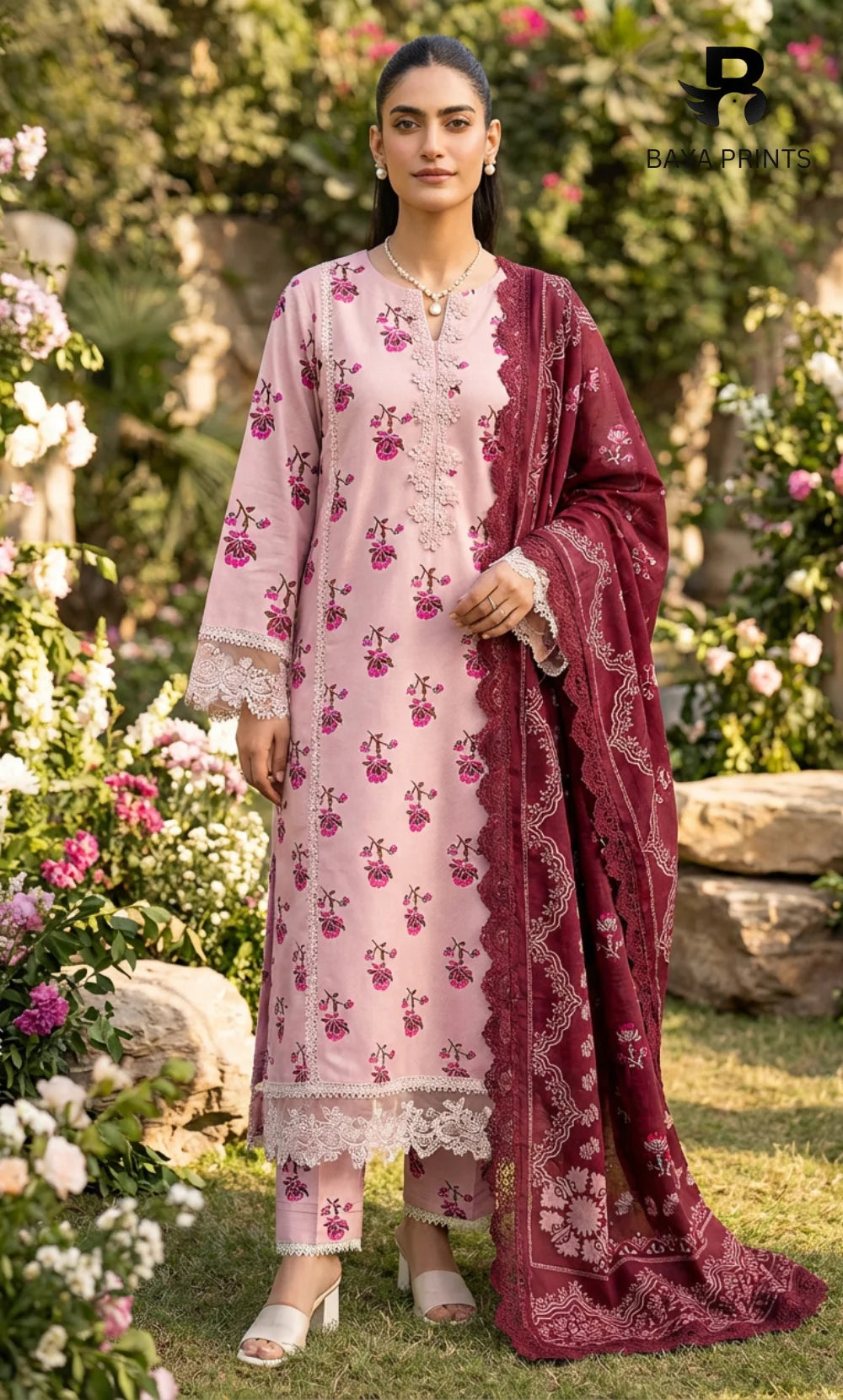 3 Piece Unstitched Printed Doria Linen  Suit  - BA-V3-007