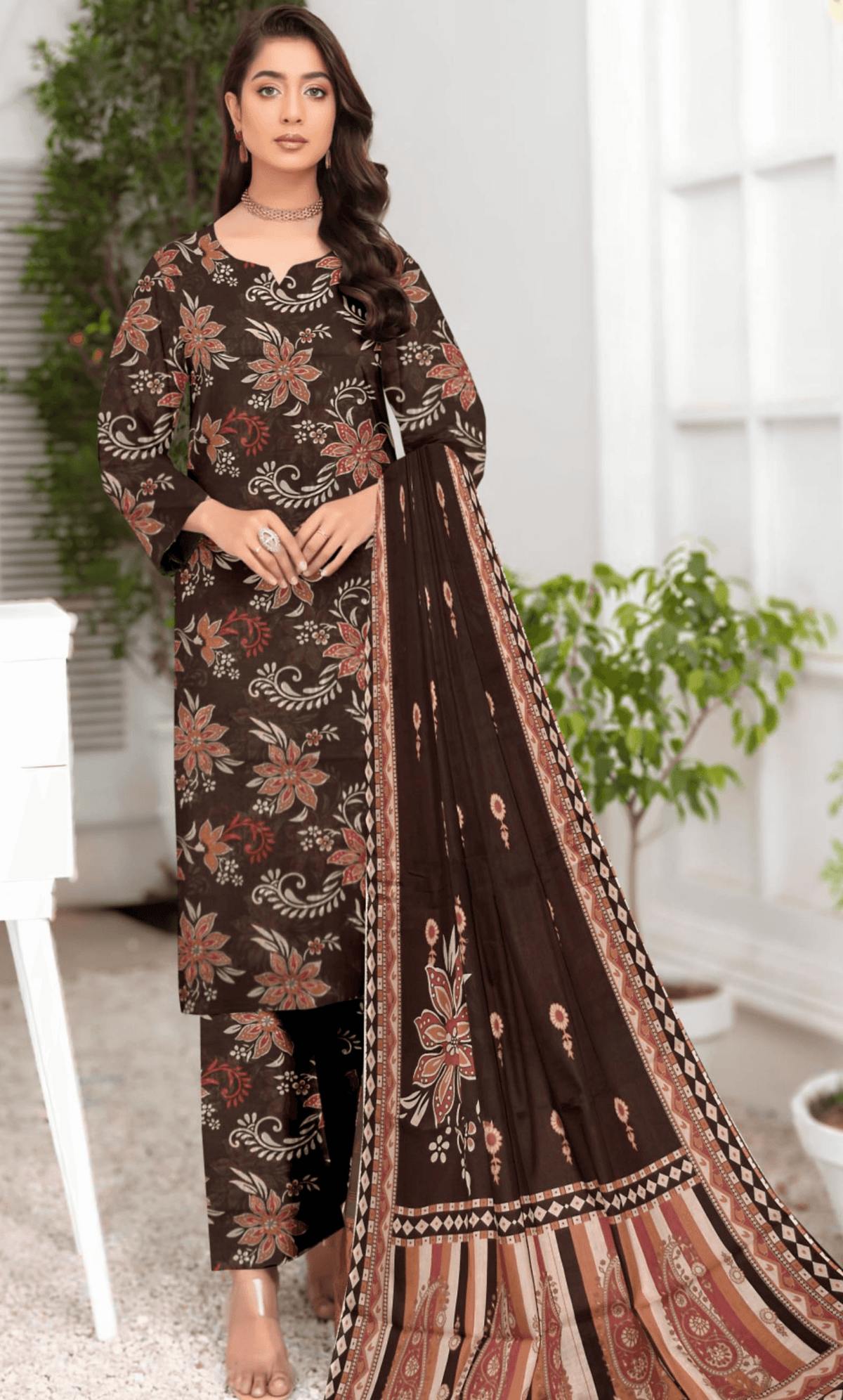 3PC Unstitched Printed Lawn Suit -BA -V12 -12