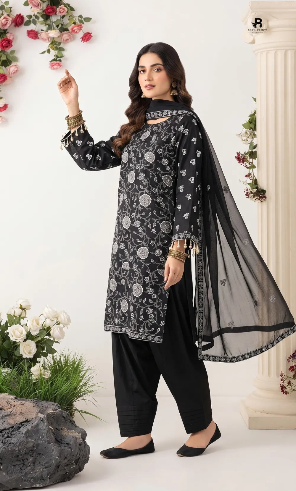 3PC Premium Embroidered Karandi | Unstitched | Nazakat - 09