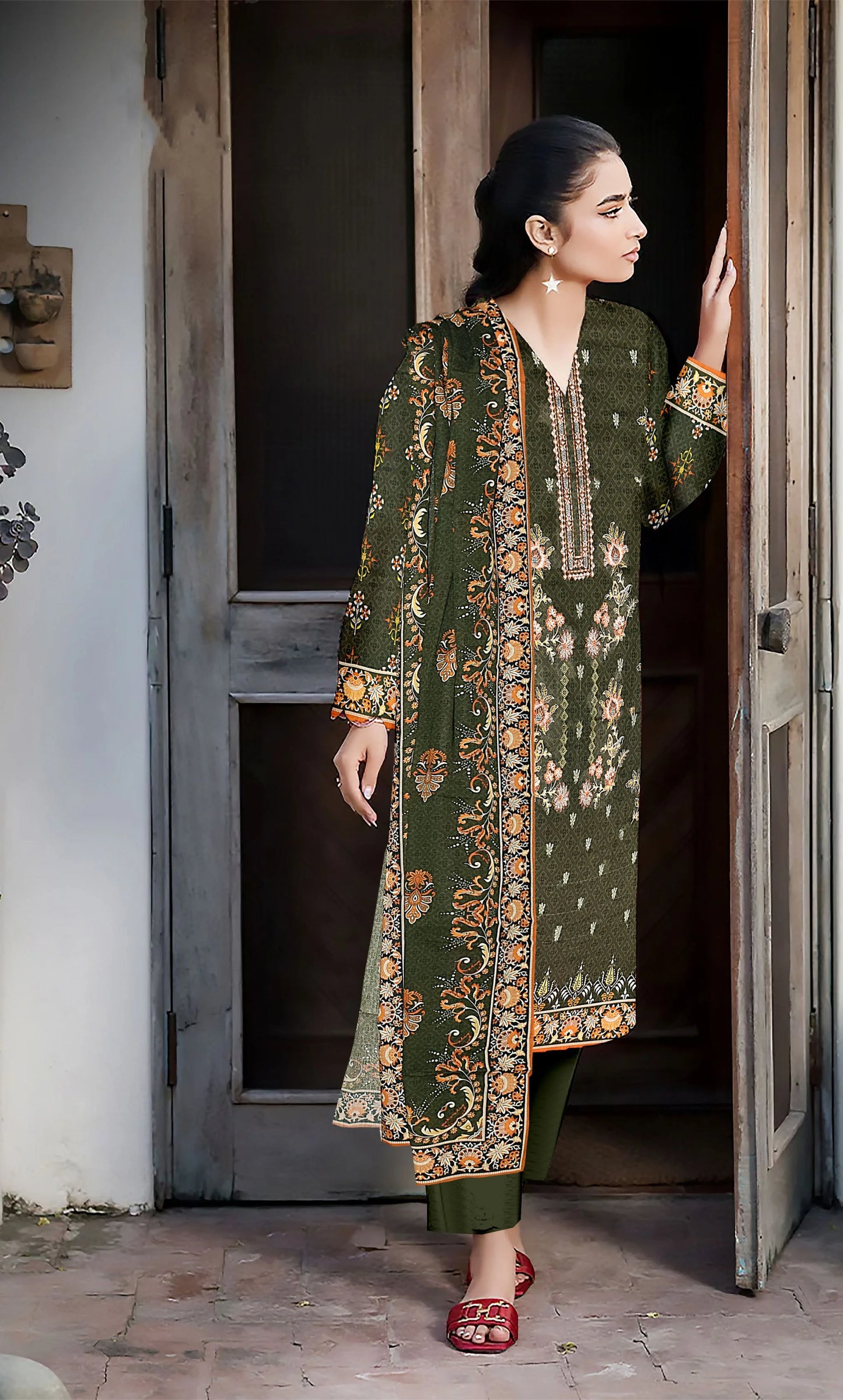 3PC Embroidered Unstitched Lawn Suit -NA-V15-09