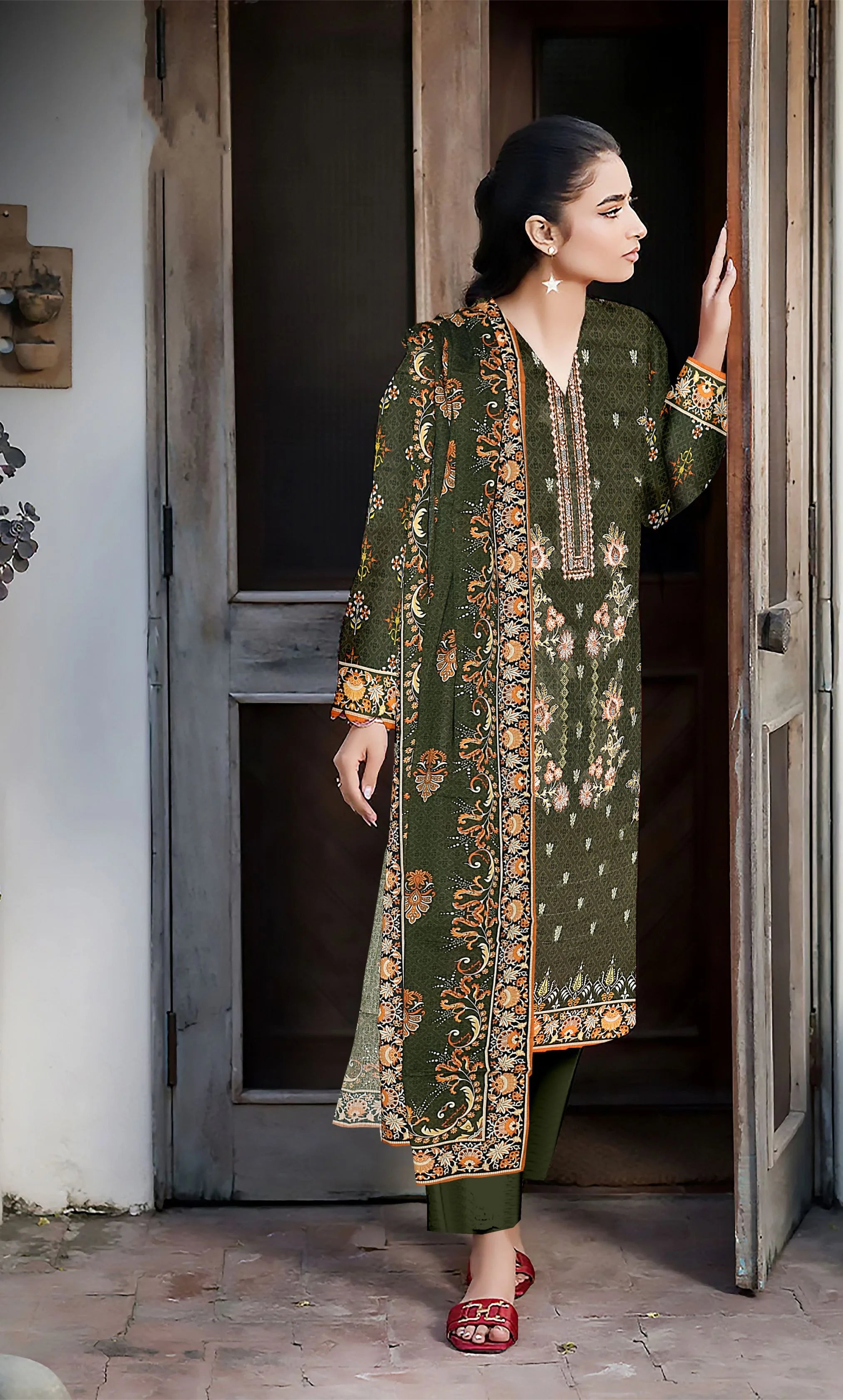 3PC Embroidered Unstitched Lawn Suit -NA-V15-09