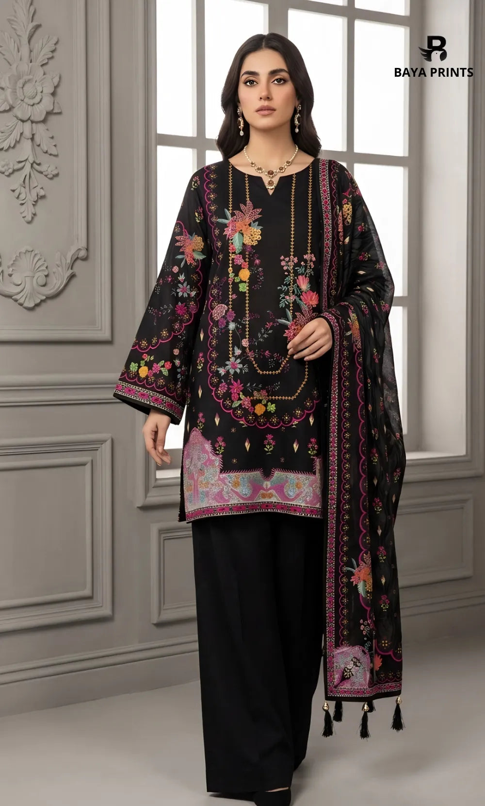 3PC Printed Lawn | Unstitched |  M.B