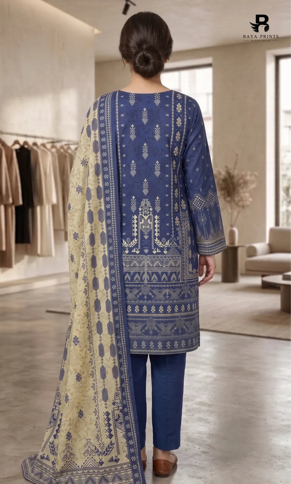 3PC Printed Linen | Unstitched | BA-V2-08