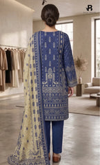 3PC Printed Linen | Unstitched | BA-V2-08