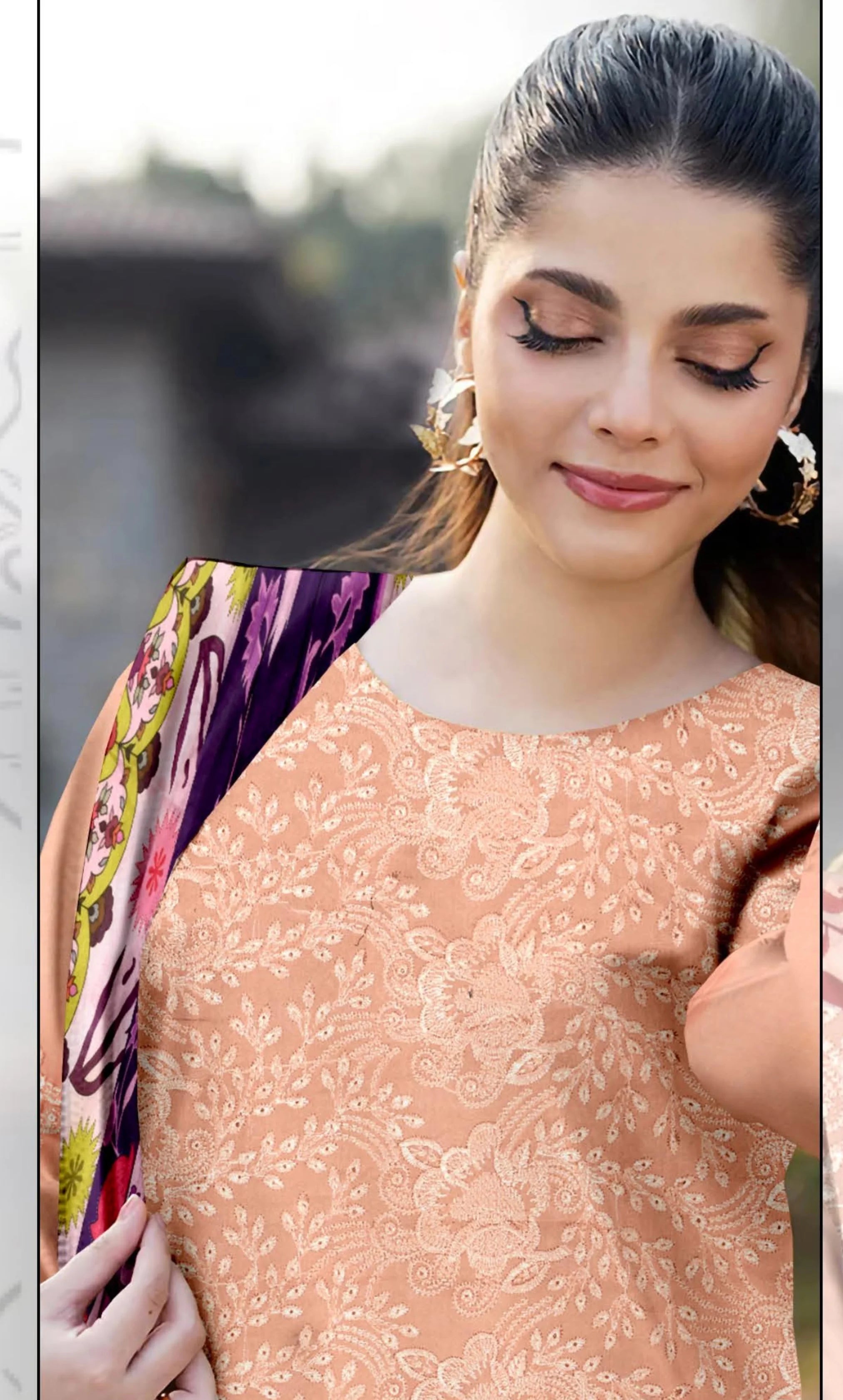 3PC Luxury Embroidered Unstitched Lawn Suit - ZED-V3-07