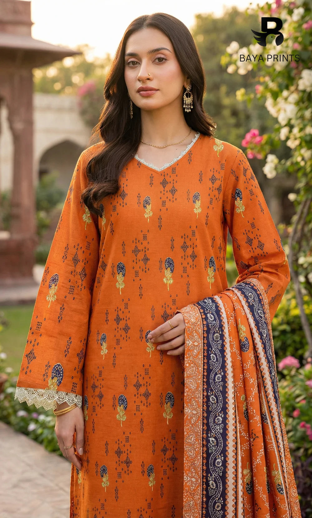 3 Piece Unstitched Printed Doria Linen  Suit  - BA-V3-001