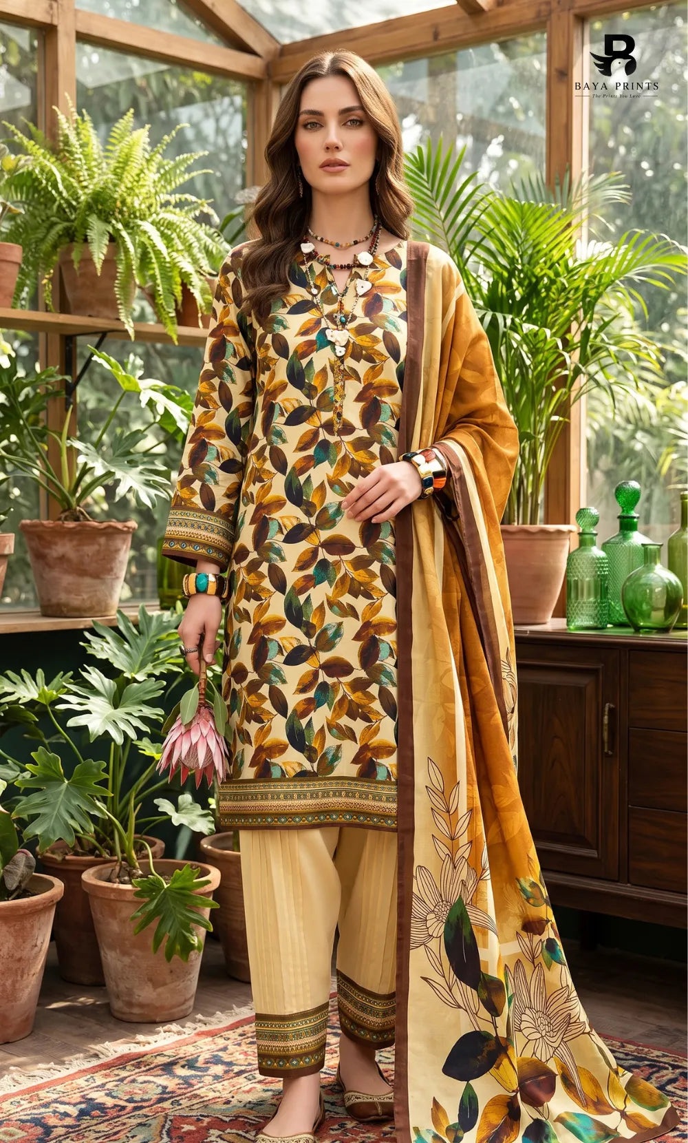 3PC Printed Linen | Unstitched | BA-V1-04