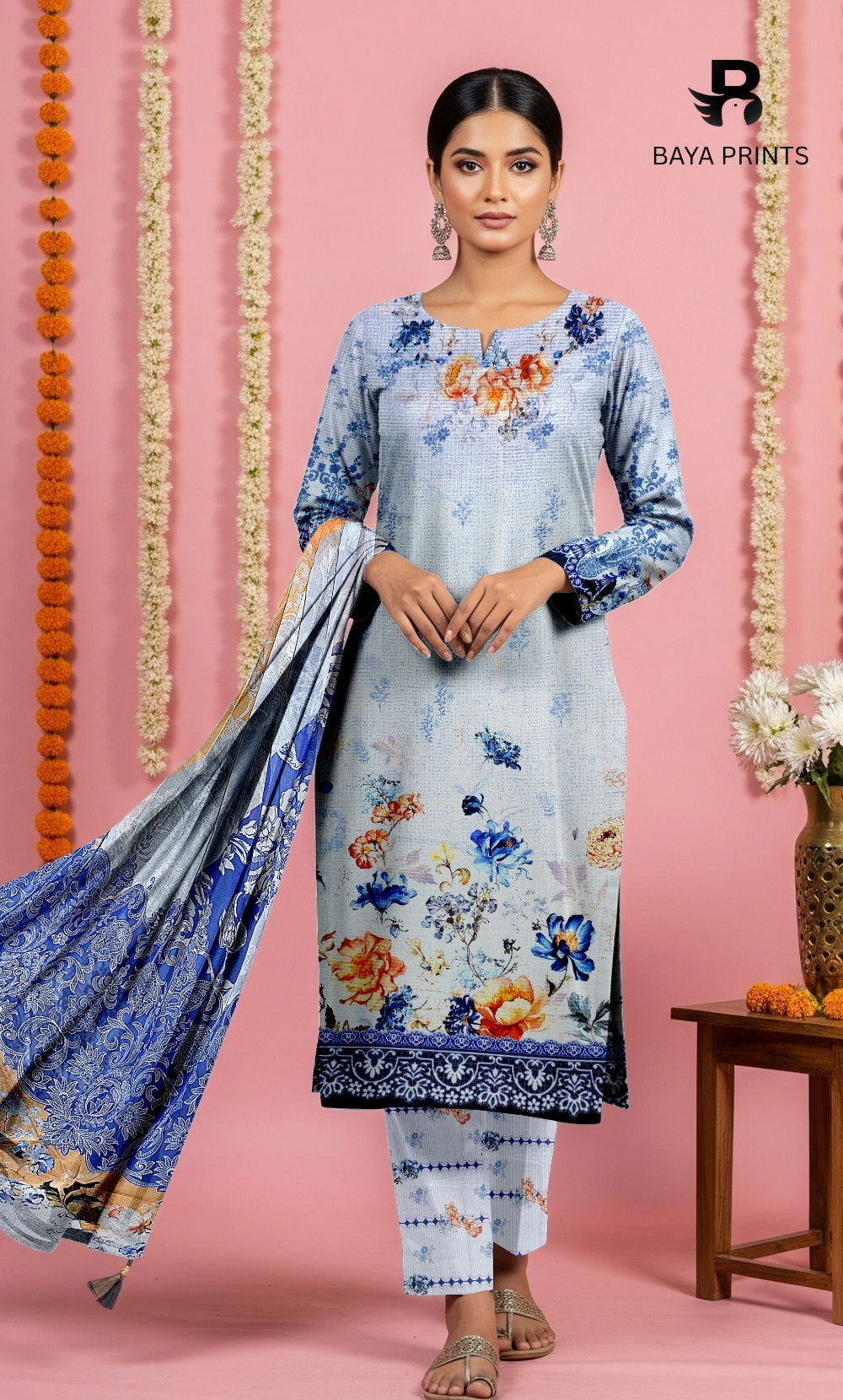 3 Piece Unstitched Printed Doria Viscose Suit with Bamber Dupatta BA-V7-004