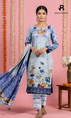 3 Piece Unstitched Printed Doria Viscose Suit with Bamber Dupatta BA-V7-004