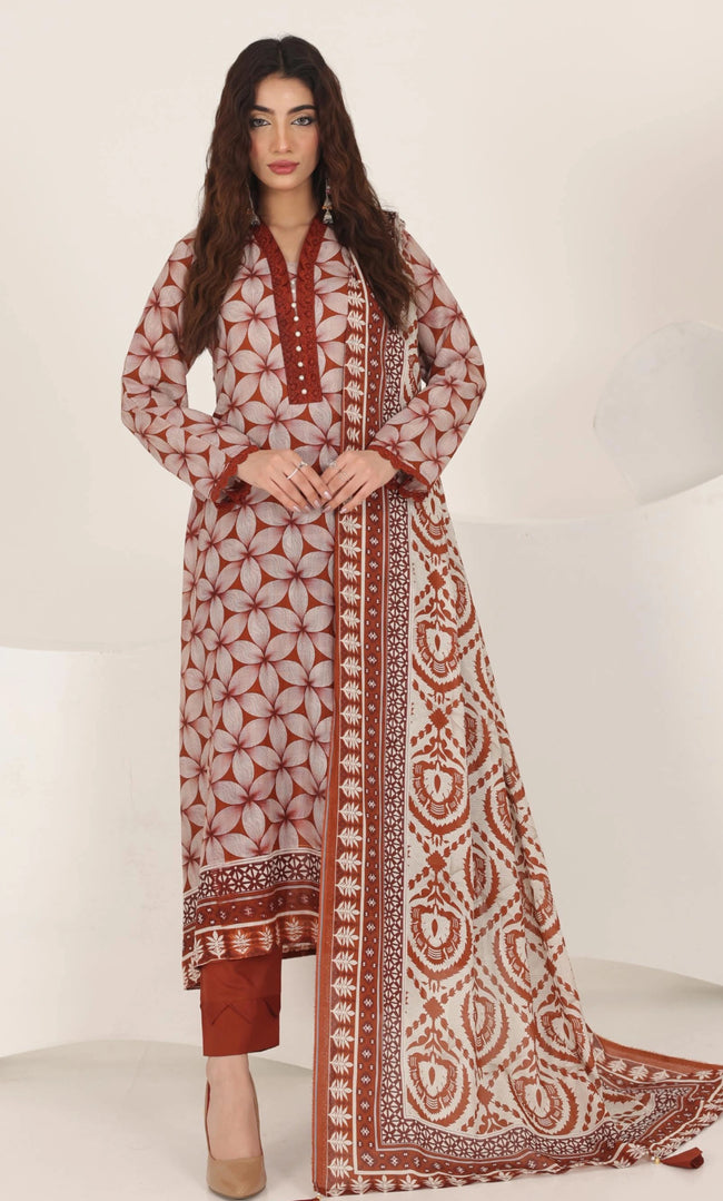 3 Piece Printed Unstitched Lawn Suit | SE-A-06 Hover Image