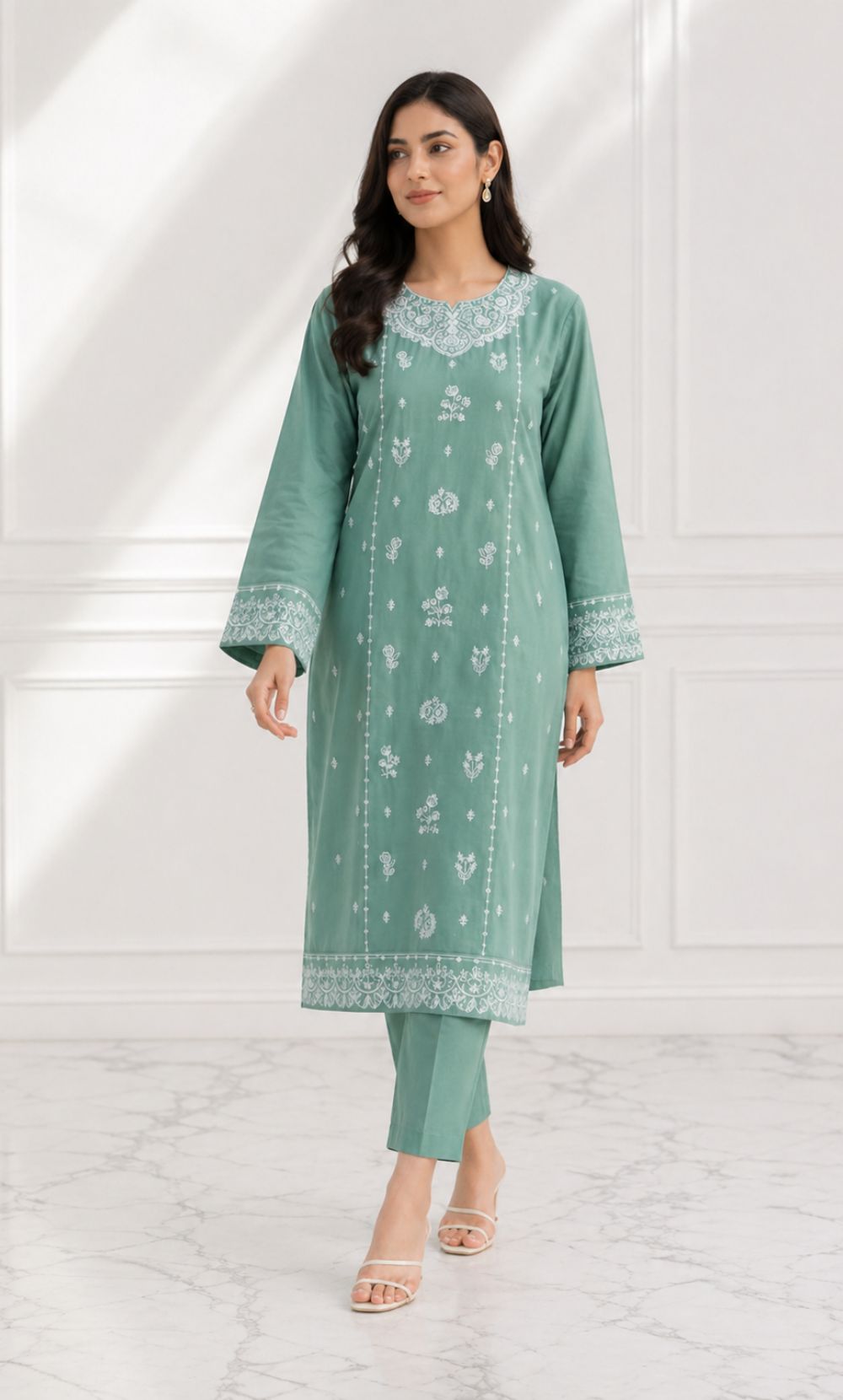 Signature Embroidered Lawn 2PC – Unstitched | Seraya | Light Sea Green