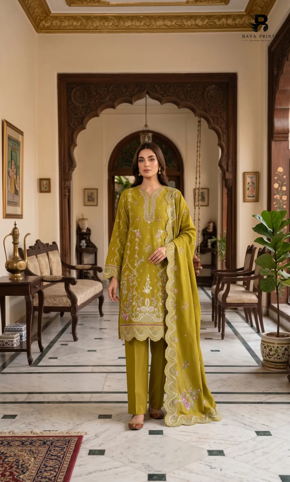 3PC Premium Embroidered Dhanak | Unstitched | Naqsh-e-Zar -01