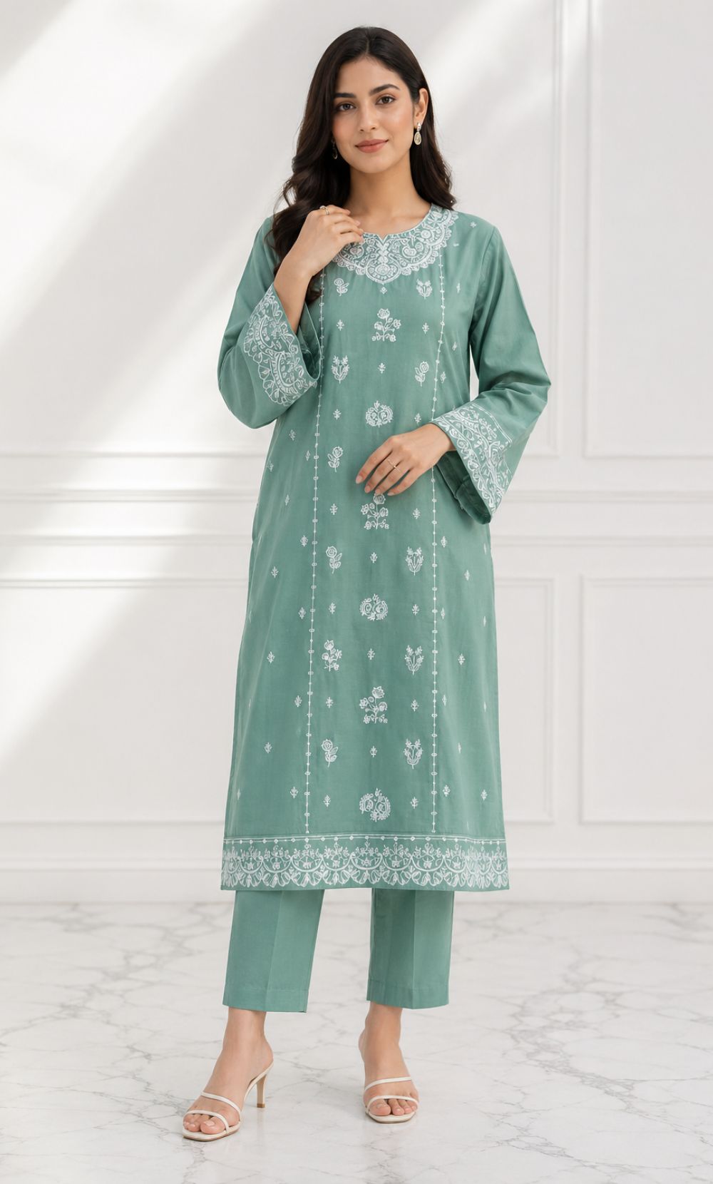 Signature Embroidered Lawn 2PC – Unstitched | Seraya | Light Sea Green
