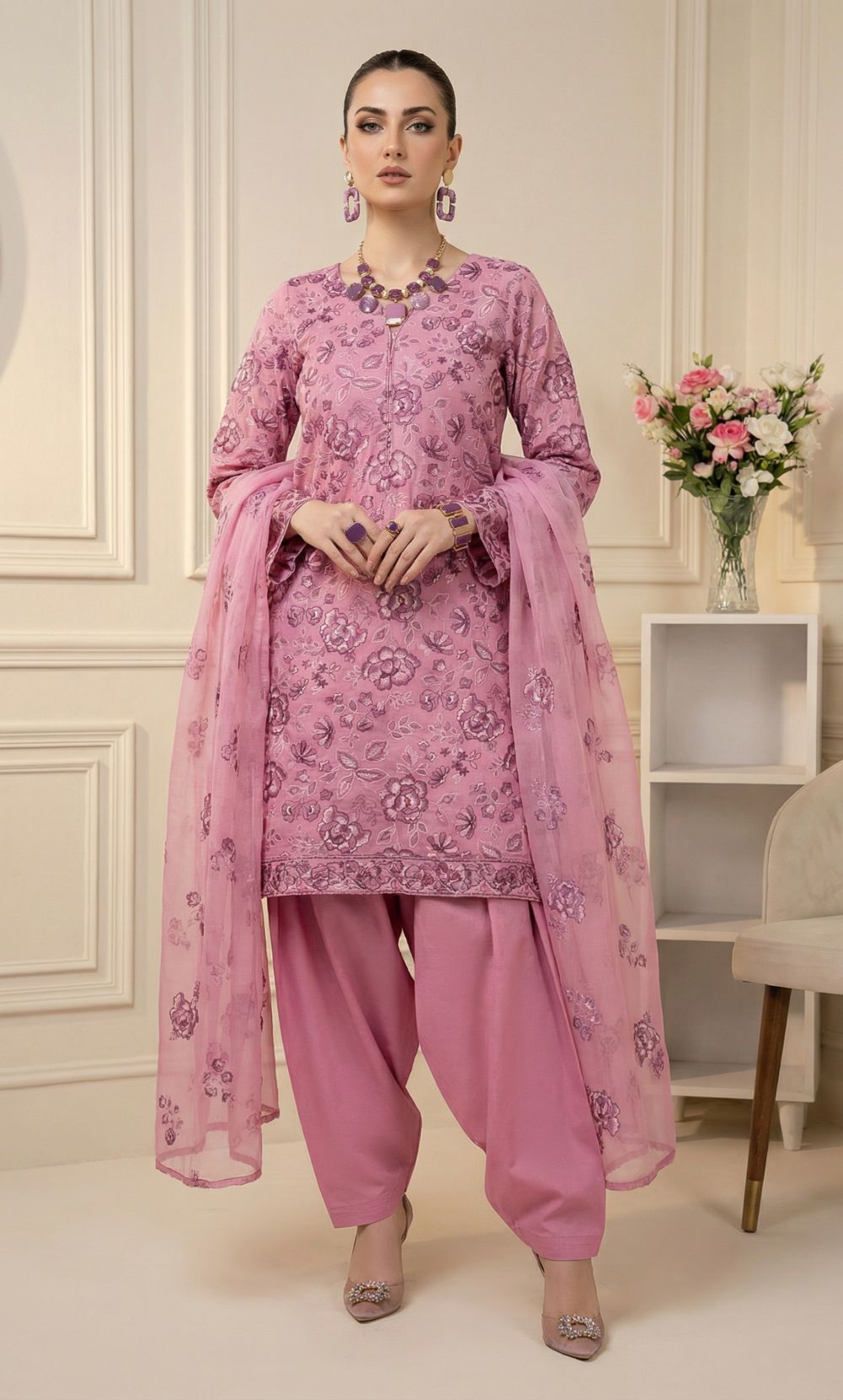 3PC Embroidered Unstitched Lawn Suit | Nafasat-02
