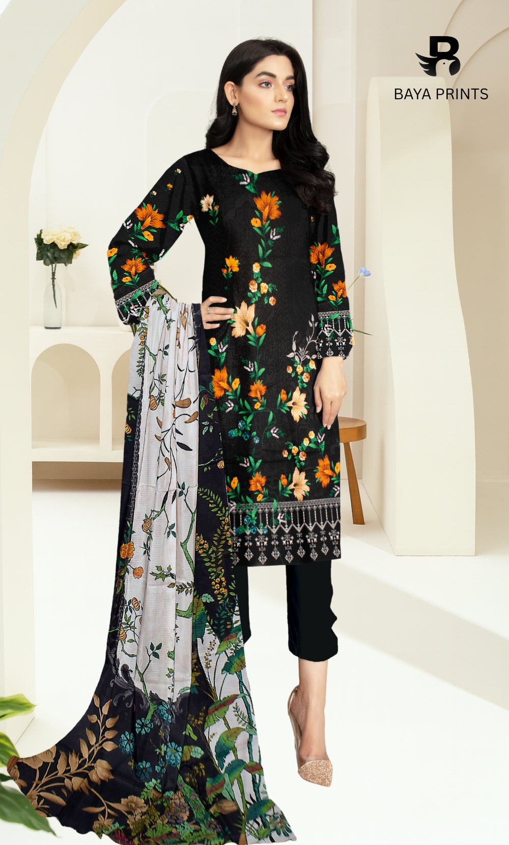 3 Piece Unstitched Printed Doria Viscose Suit  - BA-V2-001