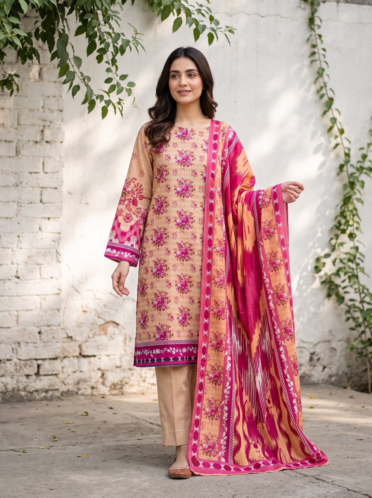 Unstitched Khadder 3-Piece Peach Vol:113