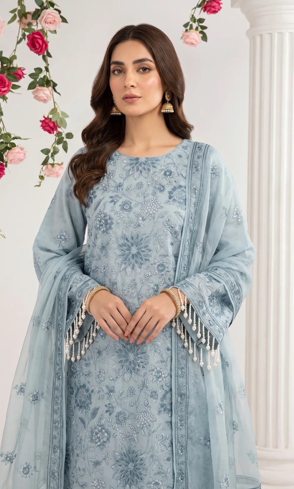 3PC Premium Embroidered Karandi | Unstitched | Nazakat - 01